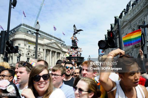 Crowds pack Piccadilly Circus during the 2017 Pride in London Parade through the West End. The event marked 50 years since the 1967 partial...