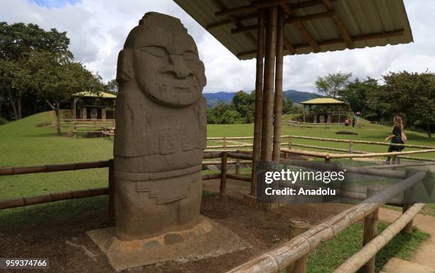 Pre-Columbian stone statues are seen in near the town of San Agustin in Huila Department in Bogota, Colombia on May 17, 2018. It is recognised as a...