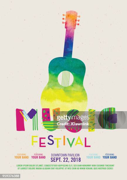 ilustrações, clipart, desenhos animados e ícones de modelo de design de cartaz do festival de música - violão