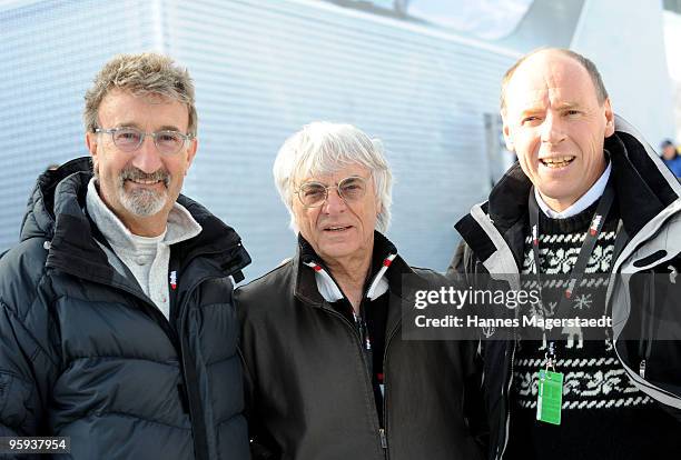 Eddie Jordan, Bernie Ecclestone and Harti Weirather attend the Super G Race on January 22, 2010 in Kitzbuhel, Austria.