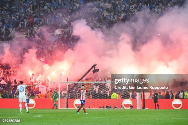 Fans of Marseille during the Europa League Final match between Marseille and Atletico Madrid at Groupama Stadium on May 16, 2018 in Lyon, France.