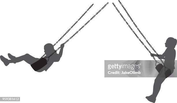 illustrations, cliparts, dessins animés et icônes de enfants sur des silhouettes de swing - girl swing vector