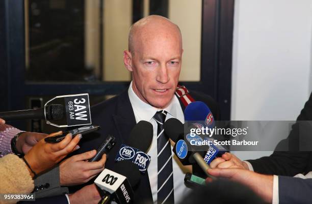 Andrew McKay, General Manager Football Operations at the Carlton Football Club speaks to the media after the AFL Tribunal Appeal Hearing into...