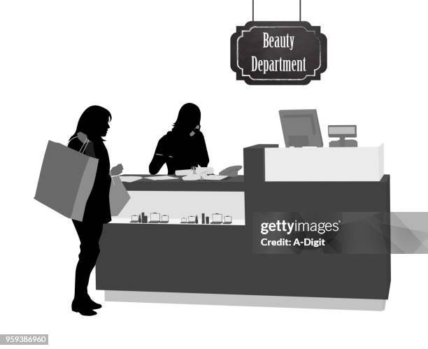 beauty department store - cosmetics counter stock illustrations