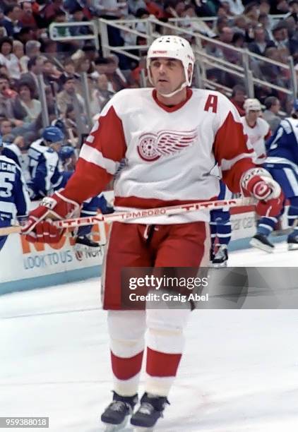 Mike O'Connell of the Detroit Red Wings skates against the Toronto Maple Leafs during NHL game action on March 24, 1989 at Joe Louis Arena in...