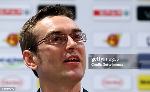 Max van den Doel , head of adidas team sport looks on during a press conference at the Olympia Hall on January 22, 2009 in Innsbruck, Austria. Adidas...