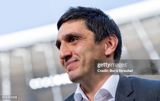 Head coach Tayfun Korkut of VfB Stuttgart looks on prior to the Bundesliga match between FC Bayern Muenchen and VfB Stuttgart at Allianz Arena on May...