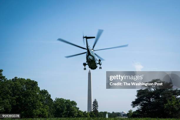 The Marine One helicopter carrying President Donald J. Trump departs heading to Walter Reed National Military Medical Center as he goes to visit...