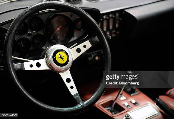 The interior of a Ferrari Daytona Spider is seen at the Retromobile auto exhibition in Paris, France, on Friday, Jan. 22, 2010. The vintage auto show...
