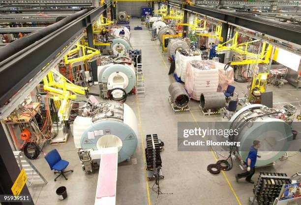 Siemens AG Healthcare Magnetic Resonance Imaging scanners are assembled at the company's factory in Erlangen, Germany, on Thursday, Jan. 21, 2010....