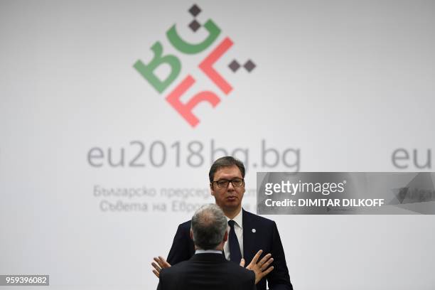 Serbia's President Aleksandar Vucic attends the EU-Western Balkans Summit in Sofia on May 17, 2018. - European Union leaders meet their Balkan...