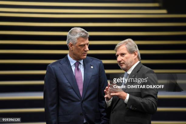 European Commissioner for European Neighborhood Policy Johannes Hahn attends the EU-Western Balkans Summit in Sofia on May 17, 2018. - European Union...