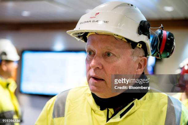 Eldar Saetre, chief executive officer of Equinor ASA, reacts on board the Troll A natural gas platform, operated by Equinor ASA, in the North Sea,...