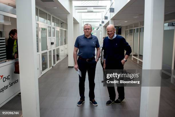 Arne Sigve Nylund, head of development and production in Norway for Equinor ASA, left, and Eldar Saetre, chief executive officer of Equinor ASA, wait...