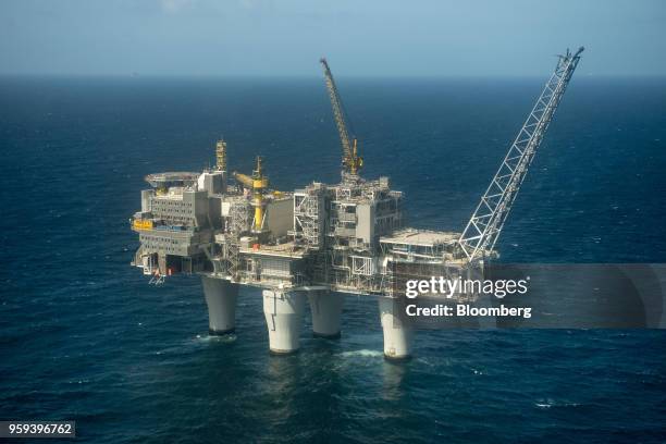 The Troll A natural gas platform, operated by Equinor ASA, stands in the North Sea, Norway, on Wednesday, May 16, 2018. Statoil has changed its name...