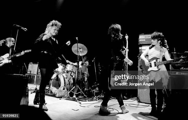 Charlotte Caffey, Belinda Carlisle, Gina Schock , Kathy Valentine and Jane Wiedlin of The Go-Go's perform on stage at Brondyhallen supporting The...