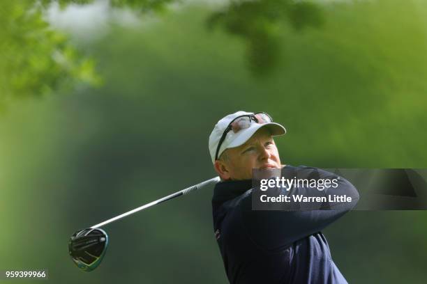 Marcus Fraser of Australia tees off the 15th during Day One of the Belgian Knockout at the Rinkven International Golf Club on May 17, 2018 in...
