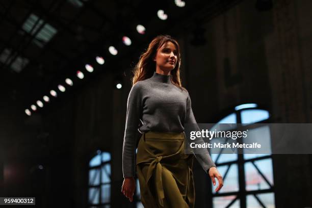 Model Rachael Finch rehearses ahead of the Active show at Mercedes-Benz Fashion Week Resort 19 Collections at Carriageworks on May 17, 2018 in...