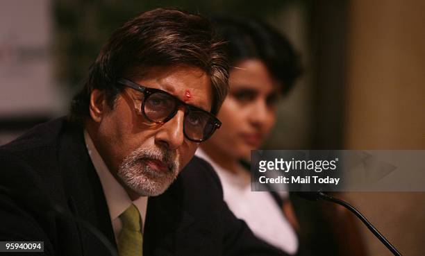 Indian Bollywood film actor Amitabh Bachchan during the press conference for his forthcoming film " Rann " in New Delhi on January 19, 2010. Amitabh...