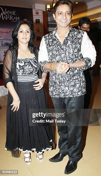 Singers Sukhvinder Singh and Madushree at the audio release of the album Vande Mataram in Mumbai on January 21, 2010.