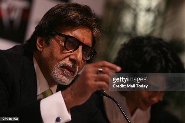 Bollywood actor Amitabh Bachchan during the press conference for his forthcoming film " Rann " in New Delhi on January 19, 2010. Amitabh Bachchan was...