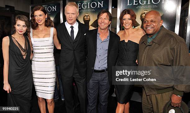 Actors Willa Holland, Adrianne Palicki, Paul Bettany, Dennis Quaid, Kate Walsh and Charles S. Dutton attend the "Legion" Los Angeles premiere at...