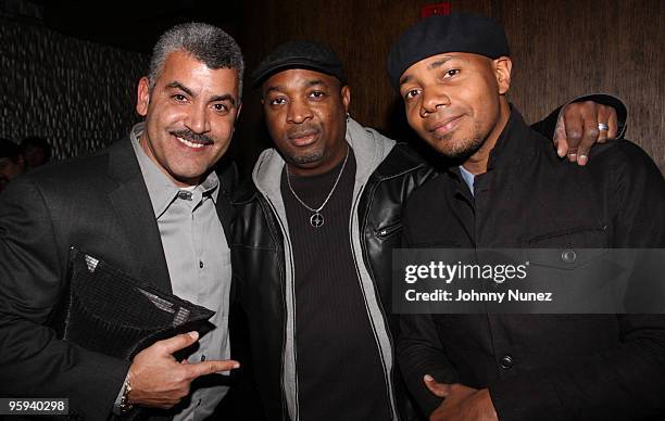 Joe Conzaa, Chuck D., and DJ Spooky attend a Help Haiti fundraiser at Element on January 21, 2010 in New York City.