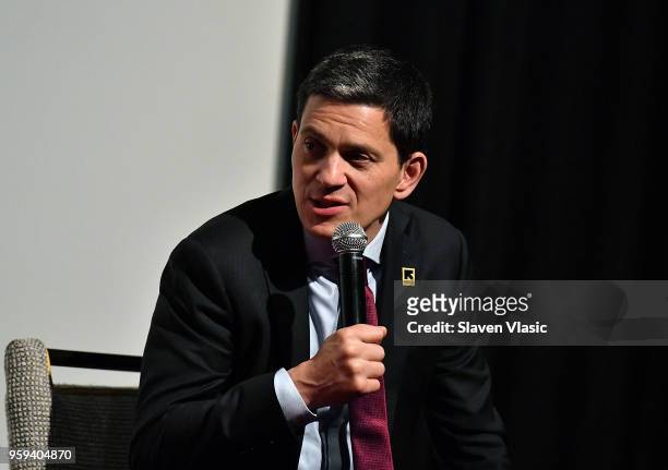 President and CEO David Miliband attends panel discussion for "This is Home: A Refugee Story" - New York Premier Screening at Crosby Street Hotel on...