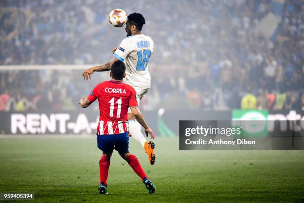 Jordan Amavi of Marseille during the Europa League Final match between Marseille and Atletico Madrid at Groupama Stadium on May 16, 2018 in Lyon,...