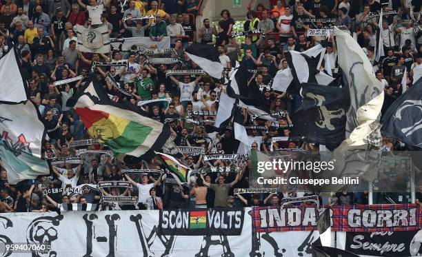 Fans of AC Cesena during the serie B match between AC Cesena and Parma Calcio at Dino Manuzzi Stadium on May 6, 2018 in Cesena, Italy.