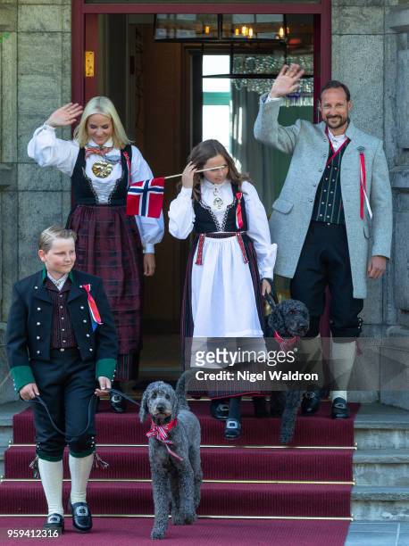 Prince Sverre Magnus of Norway, Princess Mette Marit of Norway and Princess Ingrid Alexandra of Norway and Crown Prince Haakon of Norway wearing...