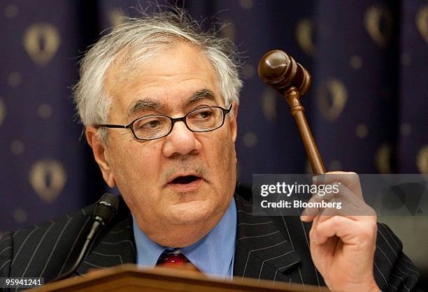 Representative Barney Frank, chairman of the House Financial Services Committee, chairs a hearing on compensation practices at financial and non...