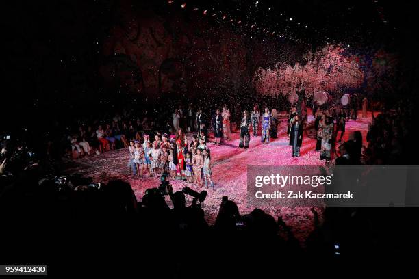 Models walk the runway during the Camilla show at Mercedes-Benz Fashion Week Resort 19 Collections at Carriageworks on May 17, 2018 in Sydney,...