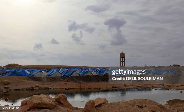 General view shows a camp where detained Islamic State families are held in Ain Issa in the Syrian northern Kurdish region on February 15, 2018....