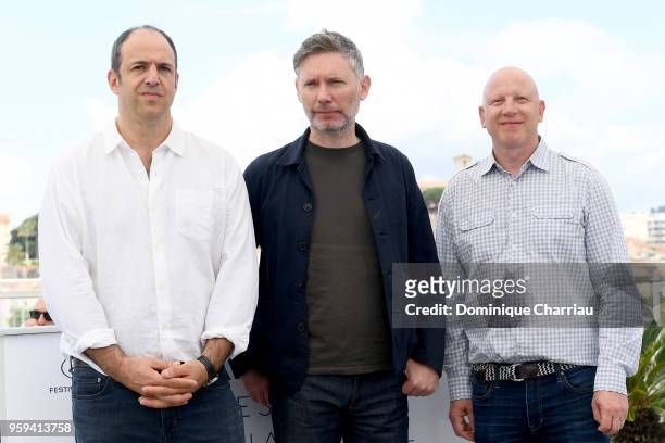 Producer Simon Chinn, director Kevin Macdonald and producer Jonathan Chinn attend "Whitney" Photocall during the 71st annual Cannes Film Festival at...