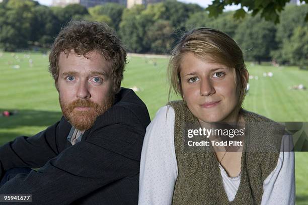 Musicians Glen Hansard and Marketa Irglova of the band Swell Season pose for a portrait in Central Park's Sheep Meadow in New York City on September...