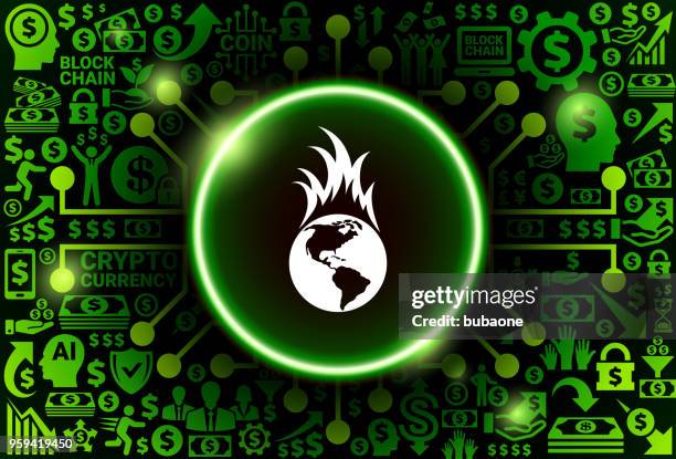 global warming  icon on money and cryptocurrency background - climate change money stock illustrations