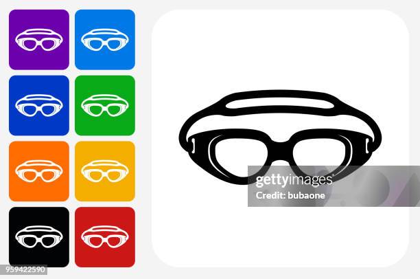 swimming goggles icon square button set - swimming goggles stock illustrations