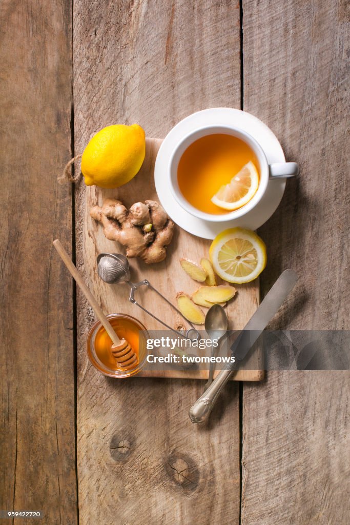 Healthy drink honey lemon ginger tea.