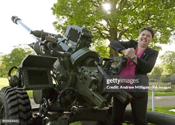 Scottish Conservative leader Ruth Davidson pulls the lever to empty the barrel of The Royal Artillery gun, before firing it to signal the start of...