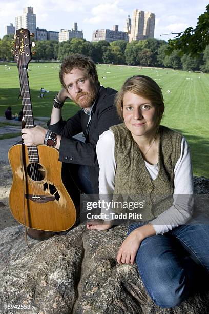 Musicians Glen Hansard and Marketa Irglova of the band Swell Season pose for a portrait in Central Park's Sheep Meadow in New York City on September...