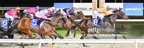 Pirellina ridden by Jake Noonan wins the Bunyip Football Netball Club F&M BM64 Handicap at Racing.com Park Synthetic Racecourse on May 17, 2018 in...