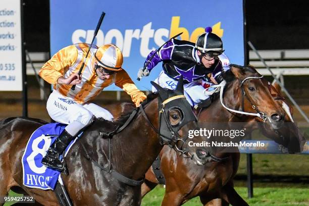 Pirellina ridden by Jake Noonan wins the Bunyip Football Netball Club F&M BM64 Handicap at Racing.com Park Synthetic Racecourse on May 17, 2018 in...