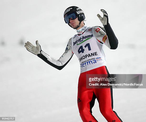 Robert Kranjec of Slovenia competes during the FIS Ski Jumping World Cup on January 22, 2010 in Zakopane, Poland.