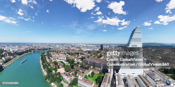 elevated perspective of roche tower in basel, switzerland - bale photos et images de collection