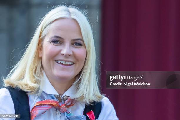Princess Mette Marit of Norway looks on during the celebration of Norway's National Day at Skaugum in Asker on May 17, 2018 in Oslo, Norway.
