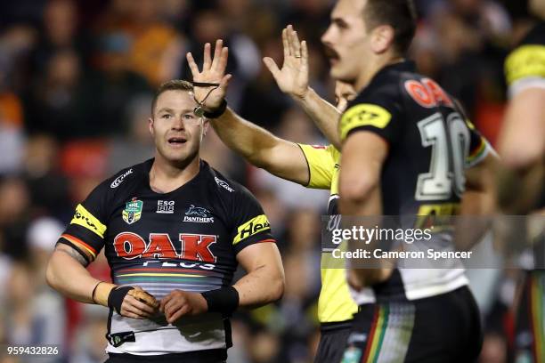 Trent Merrin of the Panthers is sent to the sin bin during the round 11 NRL match between the Penrith Panthers and the Wests Tigers at Panthers...