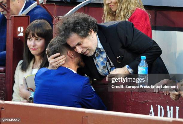 Sergio Ramos and Andres Calamaro attend a bullfighting of San Isidro Fair at Las Ventas bullring at Las Ventas Bullring on May 16, 2018 in Madrid,...