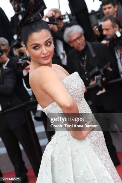 Aishwarya Rai attends the screening of "Sink Or Swim " during the 71st annual Cannes Film Festival at Palais des Festivals on May 13, 2018 in Cannes,...