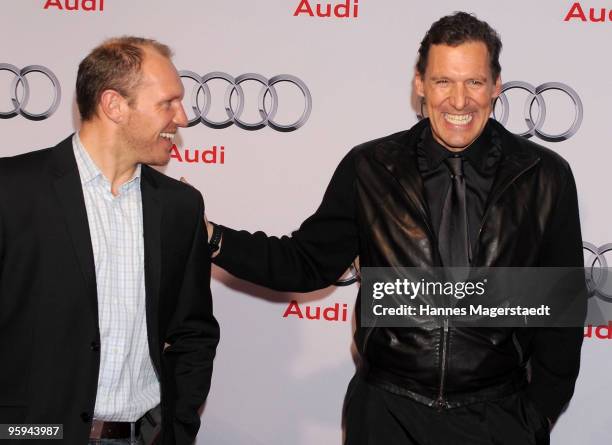 Hermann Maier and Ralf Moeller attend the Audi Night at Hotel 'Zur Tenne' on January 22, 2010 in Kitzbuehel, Austria.